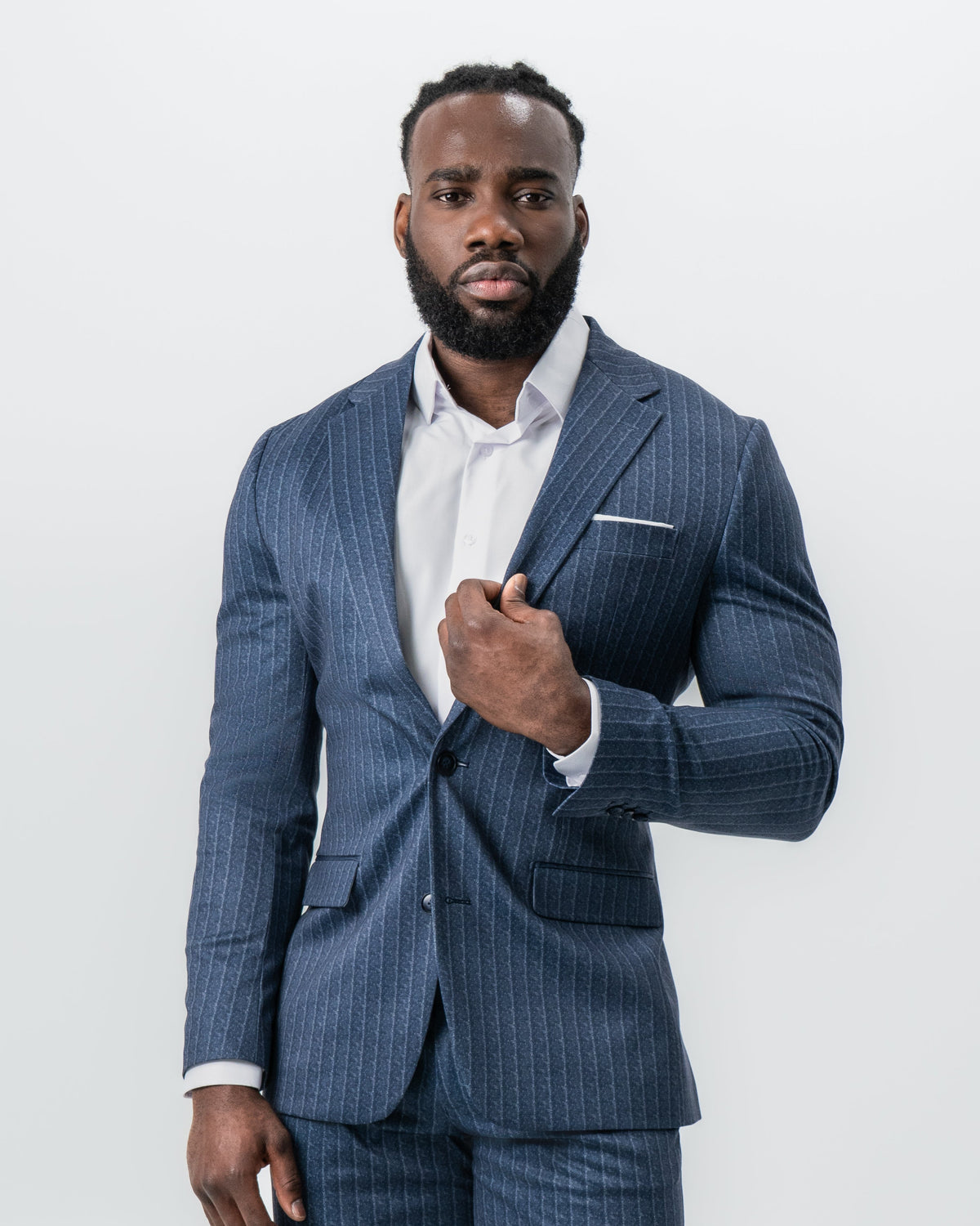 State & Liberty - Athletic Fit Stretch Suit - Textured Navy Chalk Stripe