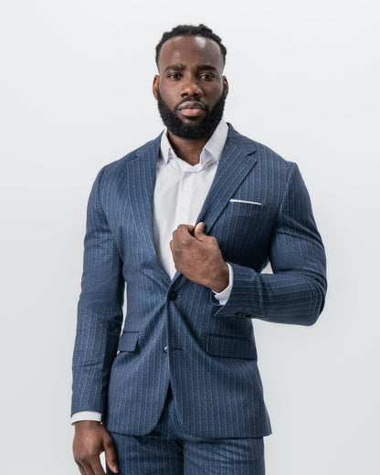 State & Liberty - Athletic Fit Stretch Suit - Textured Navy Chalk Stripe