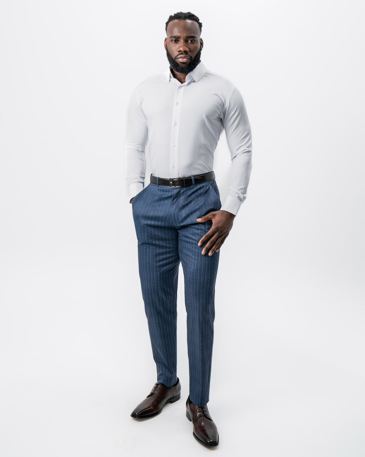 State & Liberty - Athletic Fit Stretch Suit - Textured Navy Chalk Stripe