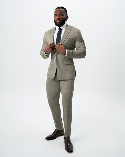 State & Liberty - Athletic Fit Stretch Suit - Olive Houndstooth