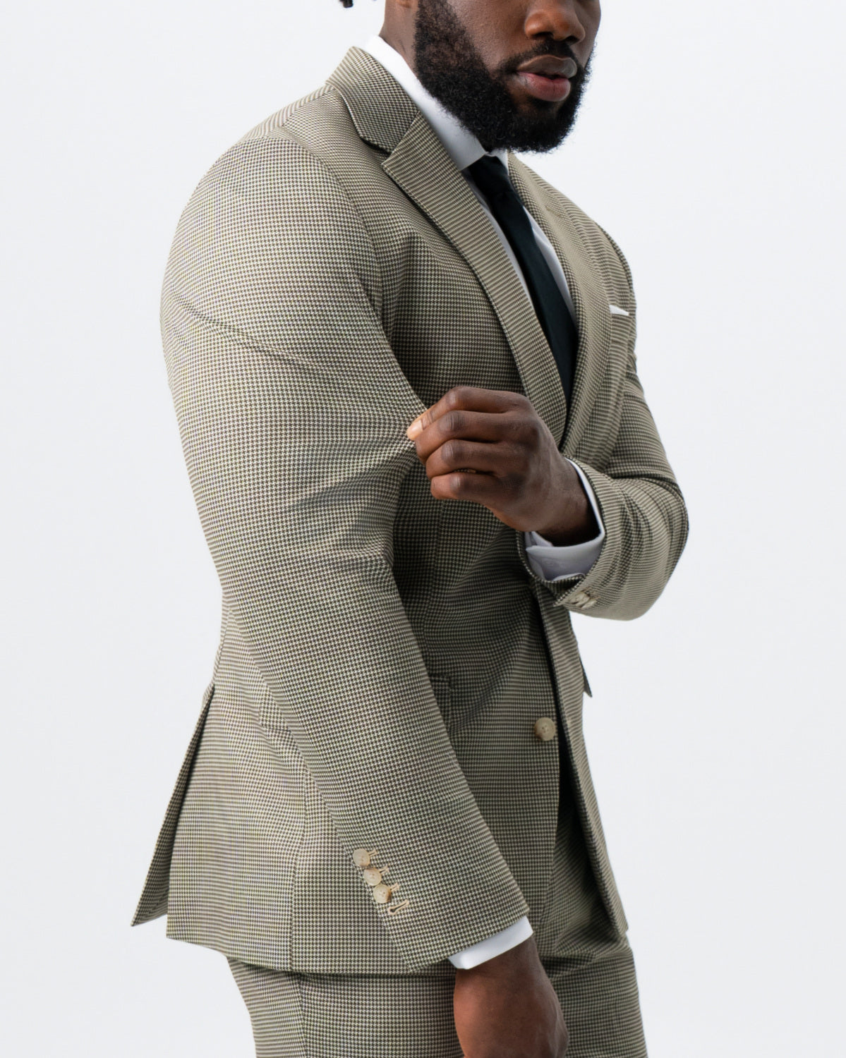 State & Liberty - Athletic Fit Stretch Suit - Olive Houndstooth