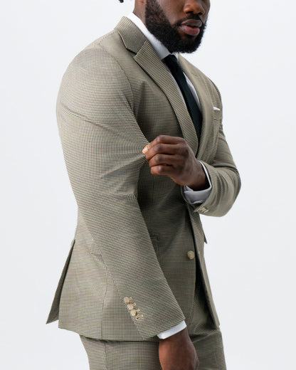 State & Liberty - Athletic Fit Stretch Suit - Olive Houndstooth