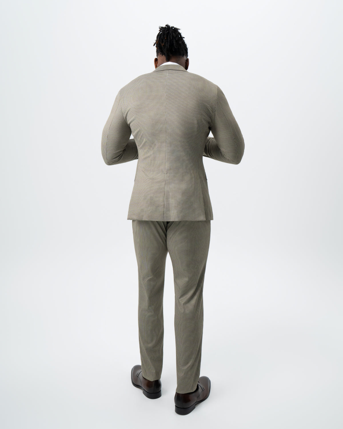 State & Liberty - Athletic Fit Stretch Suit - Olive Houndstooth