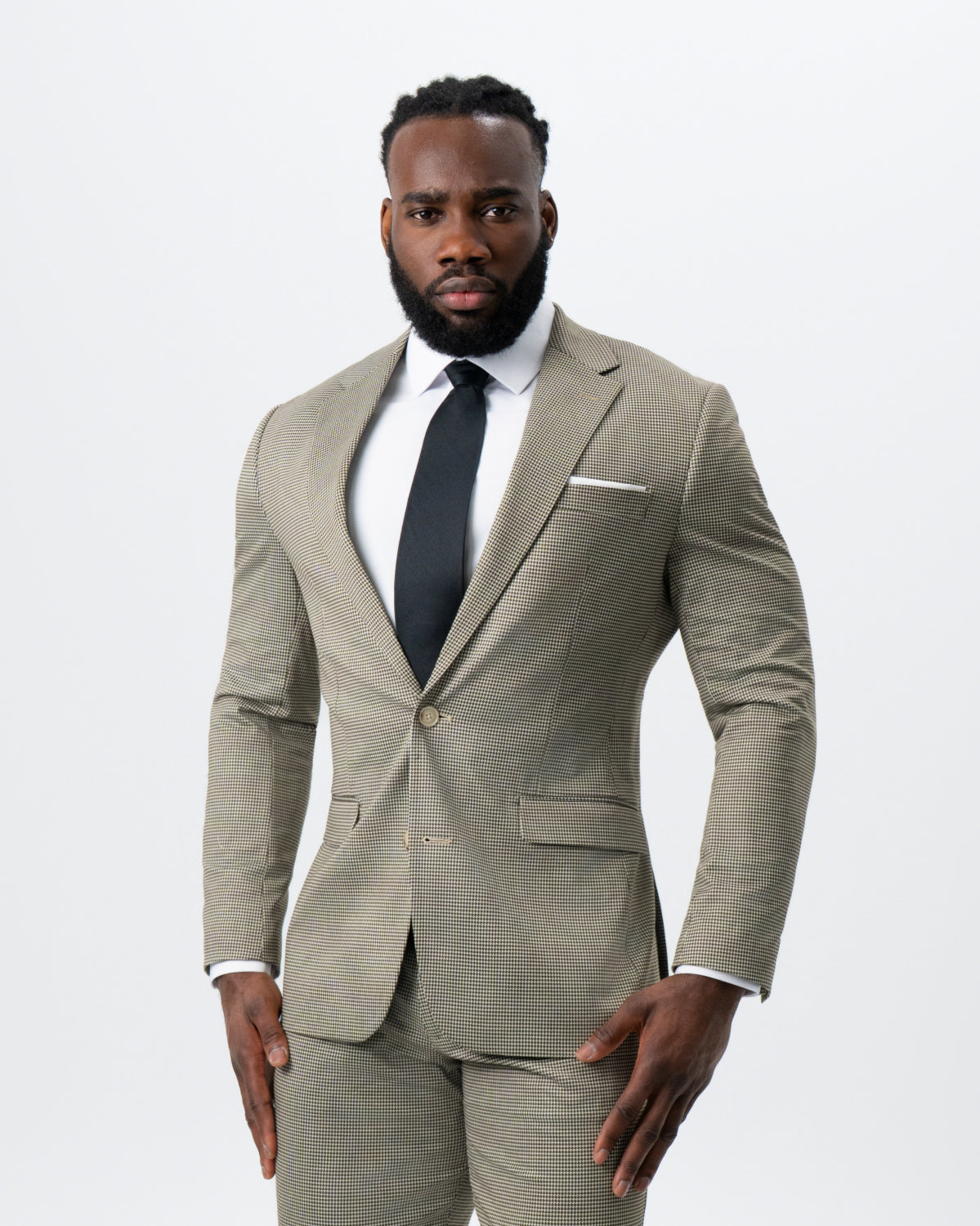 State & Liberty - Athletic Fit Stretch Suit - Olive Houndstooth