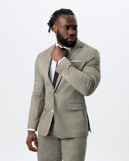 State & Liberty - Athletic Fit Stretch Suit - Olive Houndstooth