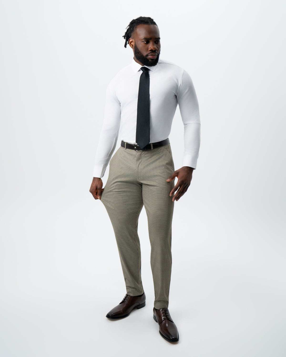 State & Liberty - Athletic Fit Stretch Suit - Olive Houndstooth