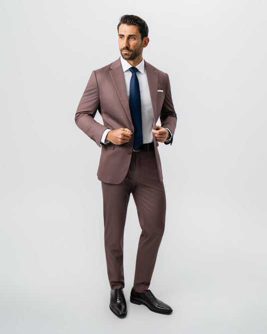 State & Liberty - Athletic Fit Stretch Suit - Brick Houndstooth