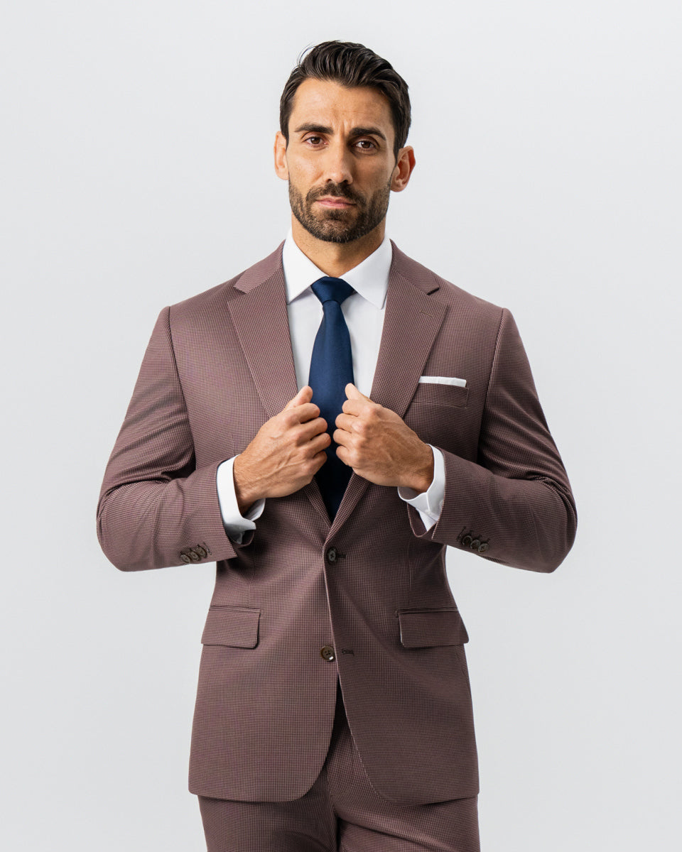 State & Liberty - Athletic Fit Stretch Suit - Brick Houndstooth
