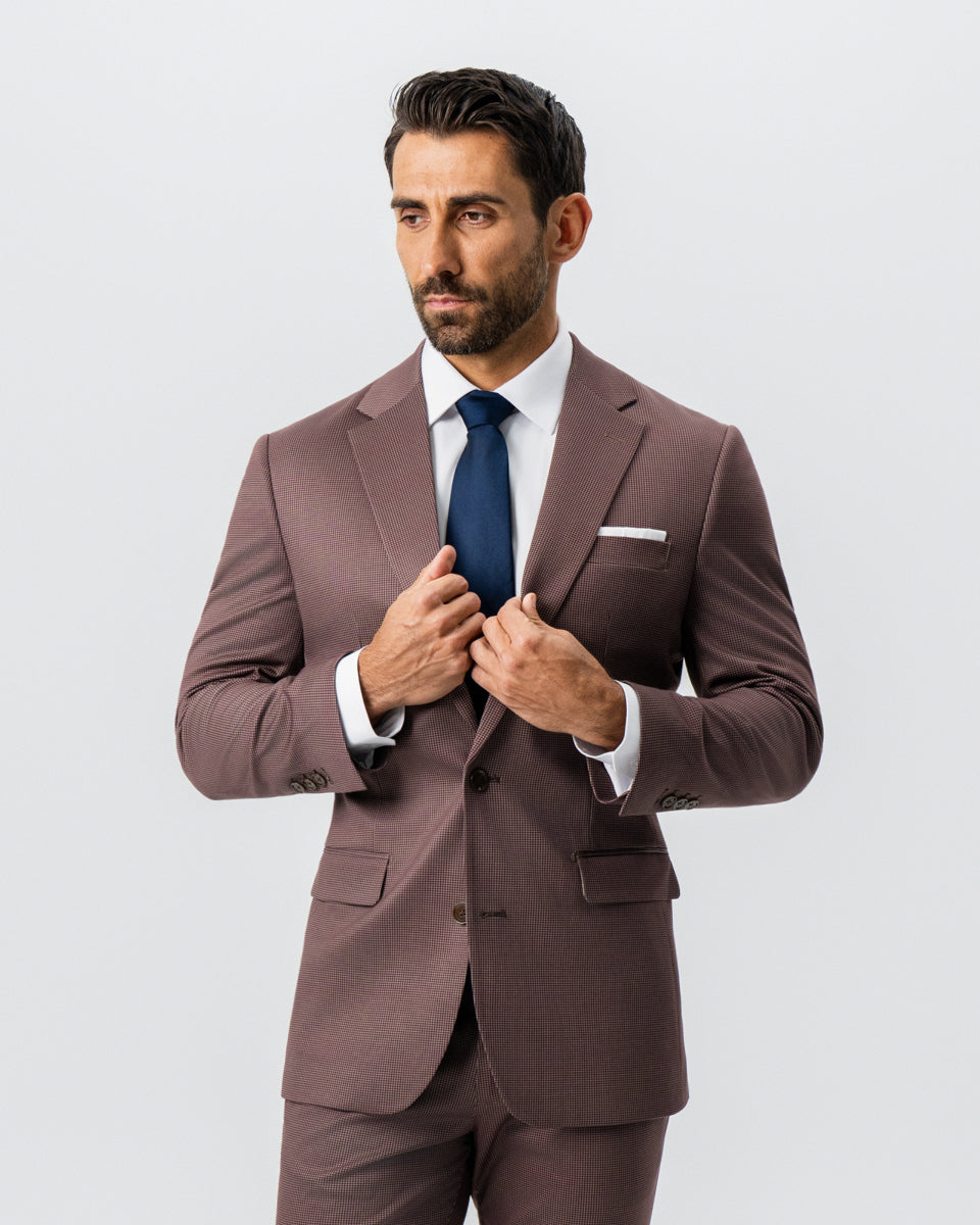 State & Liberty - Athletic Fit Stretch Suit - Brick Houndstooth