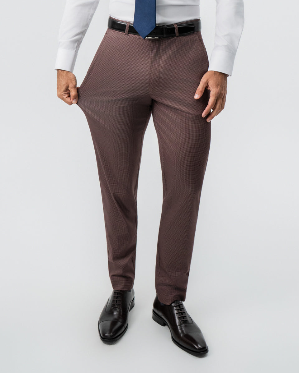 State & Liberty - Athletic Fit Stretch Suit - Brick Houndstooth