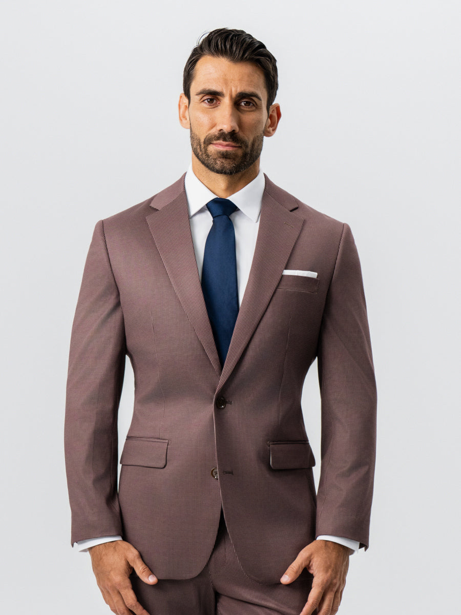 State & Liberty - Athletic Fit Stretch Suit - Brick Houndstooth