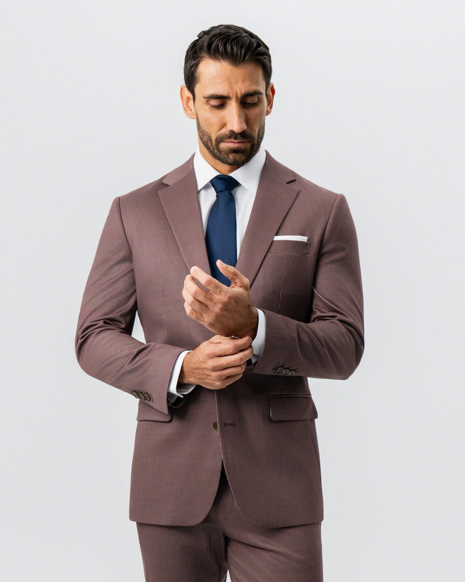 State & Liberty - Athletic Fit Stretch Suit - Brick Houndstooth