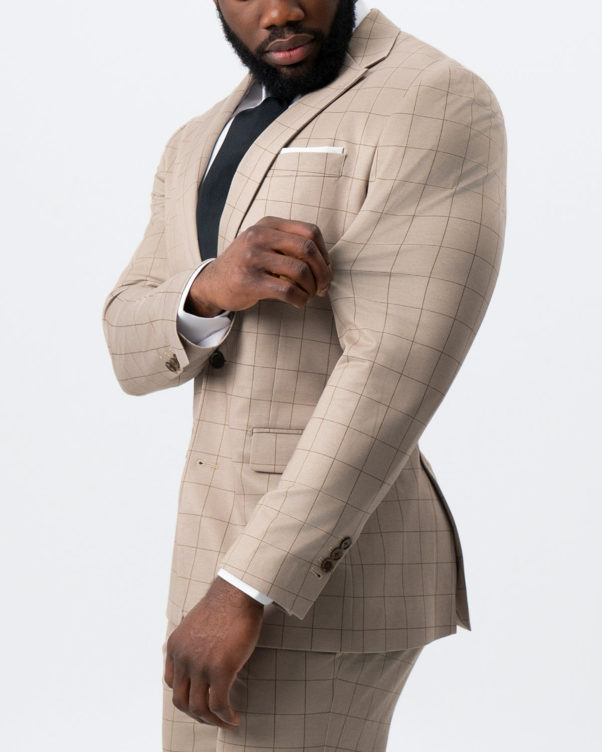 State & Liberty - Athletic Fit Stretch Suit - Khaki and Olive Windowpane