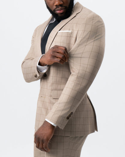 State & Liberty - Athletic Fit Stretch Suit - Khaki and Olive Windowpane