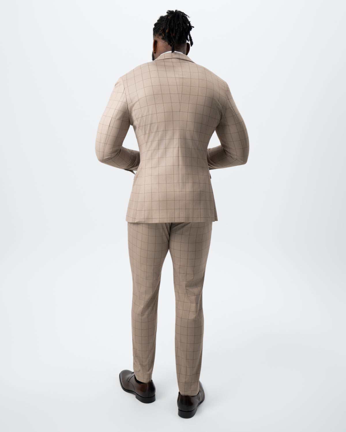 State & Liberty - Athletic Fit Stretch Suit - Khaki and Olive Windowpane