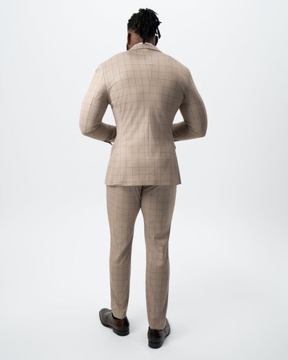 State & Liberty - Athletic Fit Stretch Suit - Khaki and Olive Windowpane