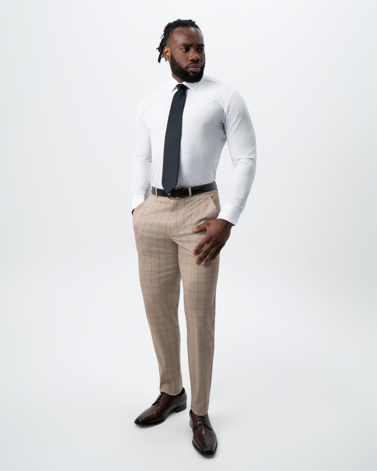 State & Liberty - Athletic Fit Stretch Suit - Khaki and Olive Windowpane