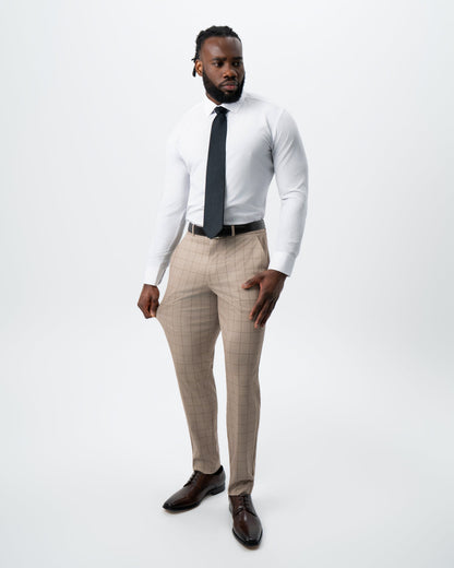 State & Liberty - Athletic Fit Stretch Suit - Khaki and Olive Windowpane