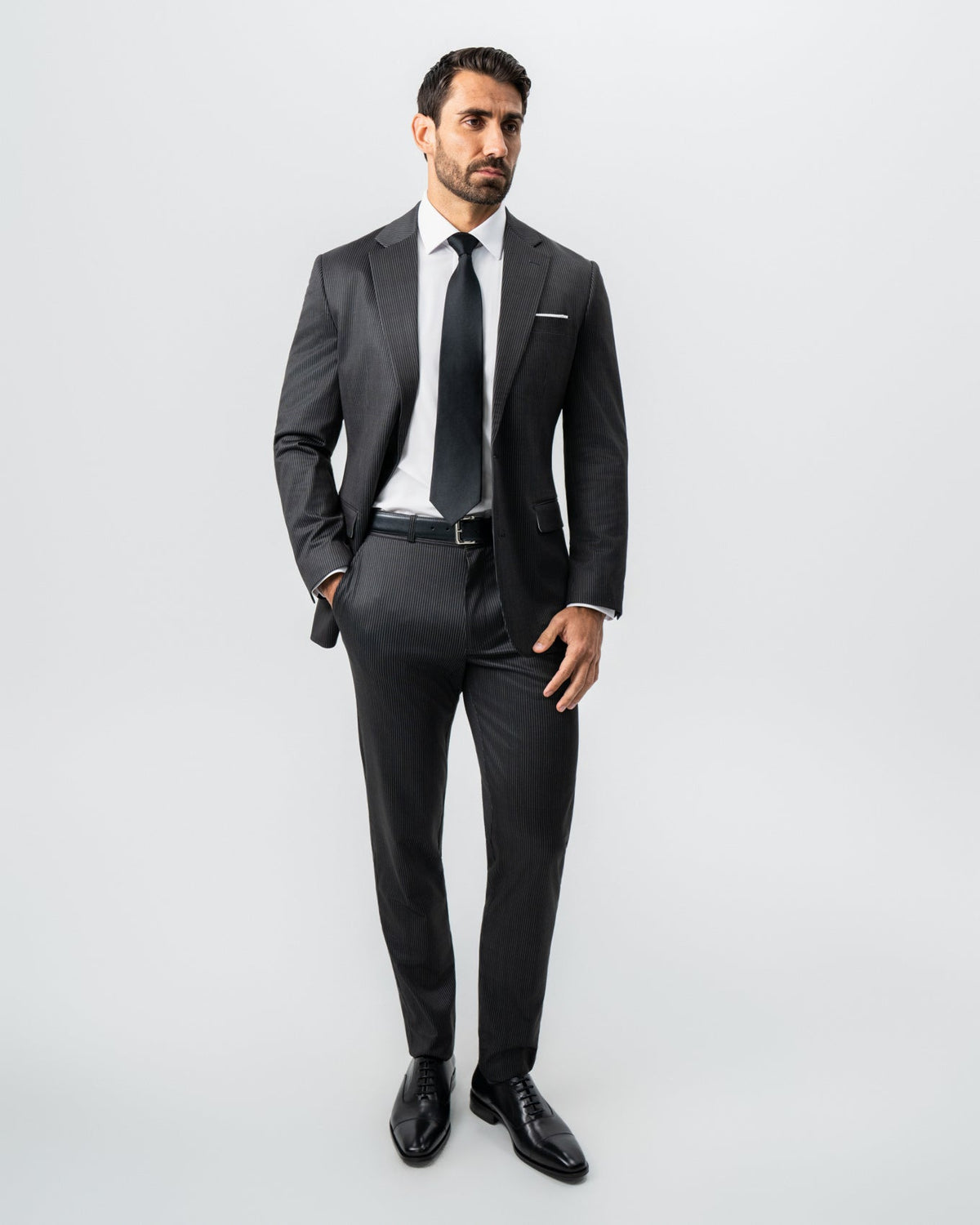 State & Liberty - Athletic Fit Stretch Suit - Black and White Chalk Pinstripe