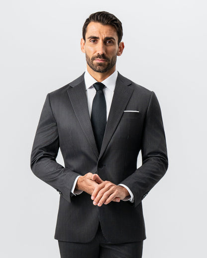 State & Liberty - Athletic Fit Stretch Suit - Black and White Chalk Pinstripe