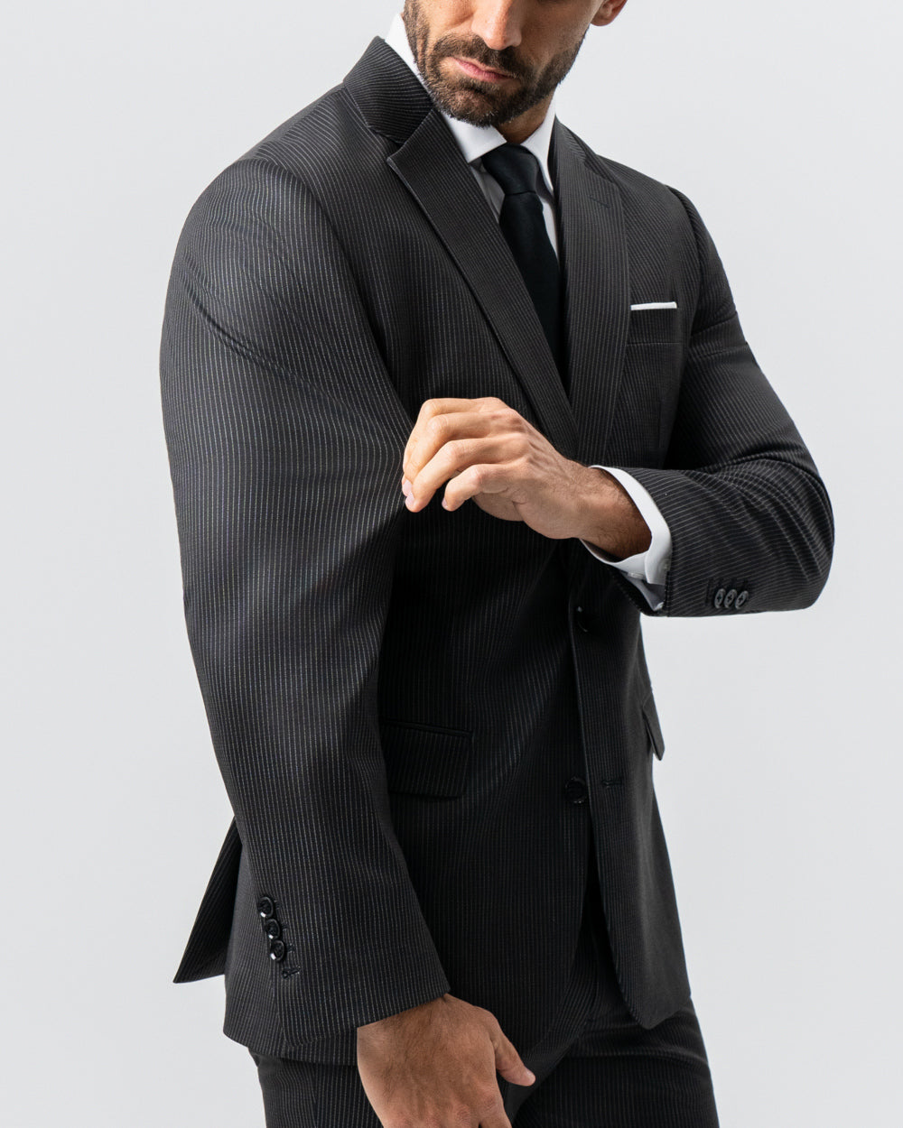 State & Liberty - Athletic Fit Stretch Suit - Black and White Chalk Pinstripe