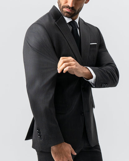 State & Liberty - Athletic Fit Stretch Suit - Black and White Chalk Pinstripe