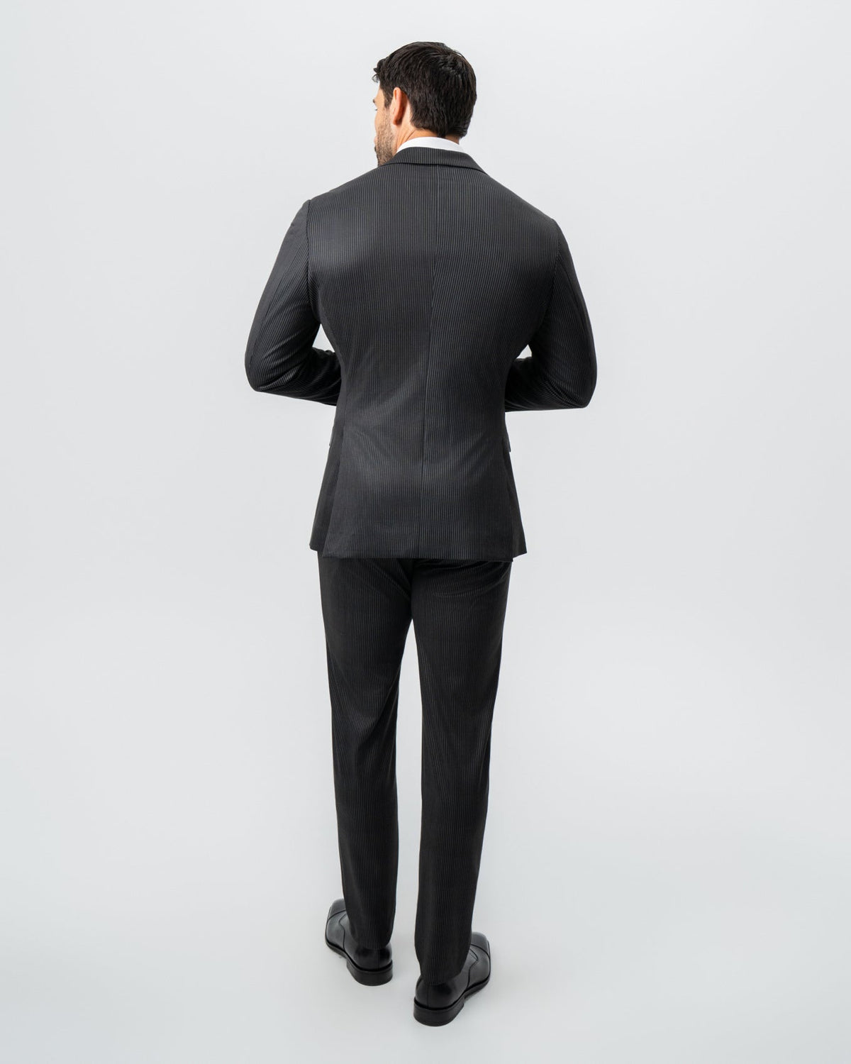 State & Liberty - Athletic Fit Stretch Suit - Black and White Chalk Pinstripe