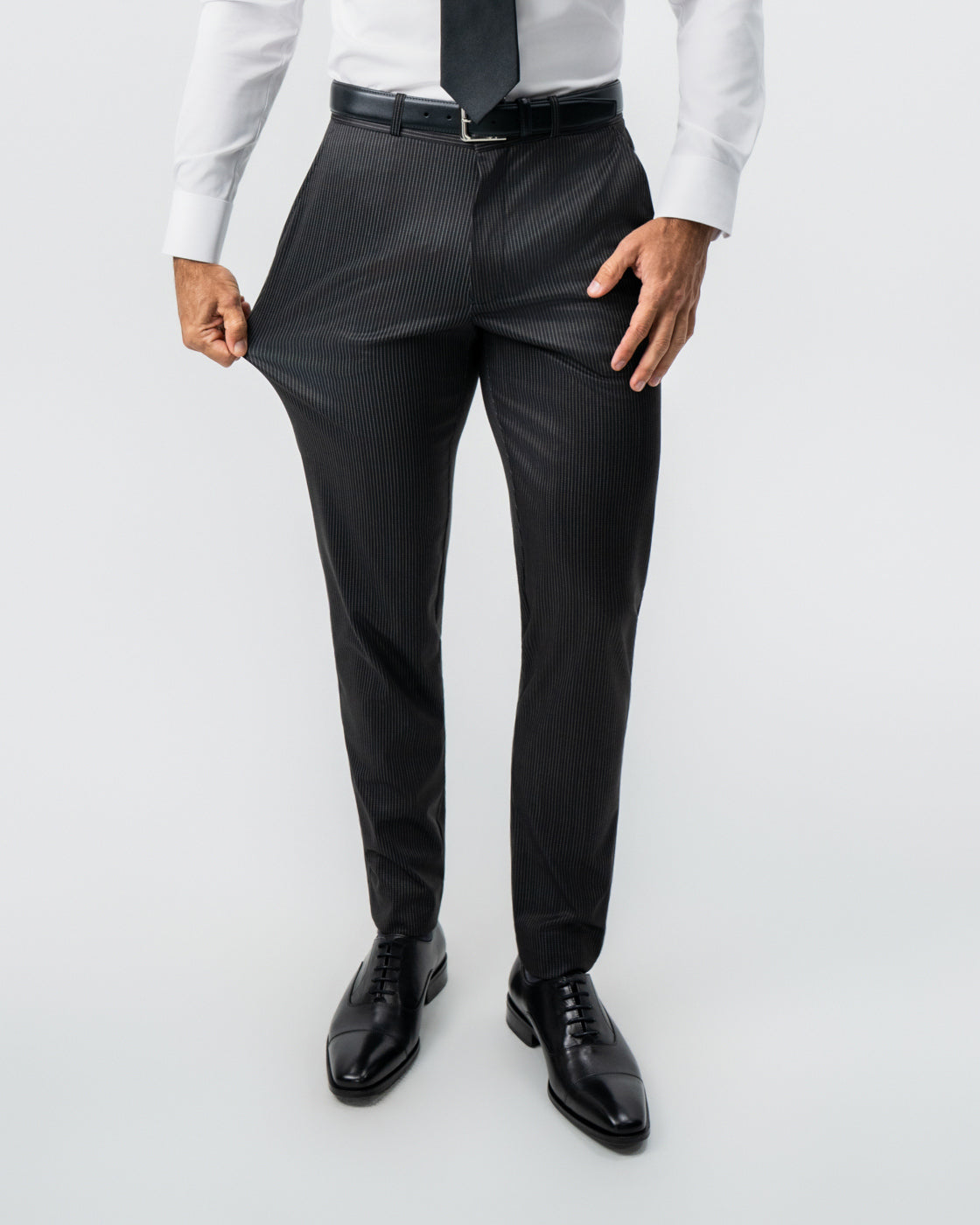 State & Liberty - Athletic Fit Stretch Suit - Black and White Chalk Pinstripe