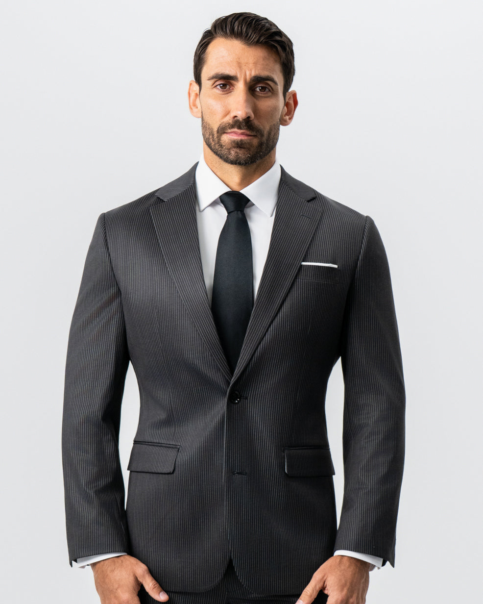 State & Liberty - Athletic Fit Stretch Suit - Black and White Chalk Pinstripe