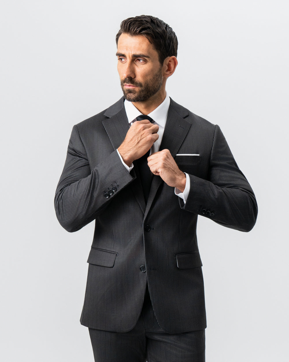 State & Liberty - Athletic Fit Stretch Suit - Black and White Chalk Pinstripe