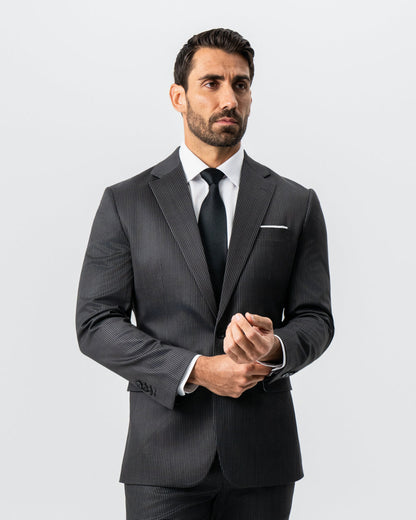 State & Liberty - Athletic Fit Stretch Suit - Black and White Chalk Pinstripe