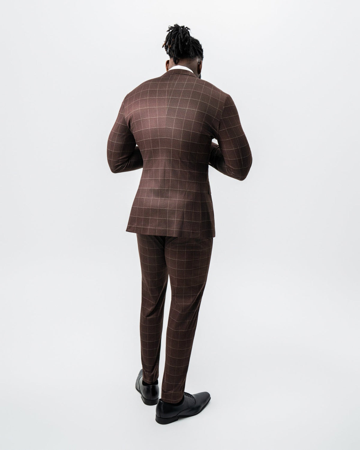 State & Liberty - Athletic Fit Stretch Suit - Mocha with Brown Windowpane