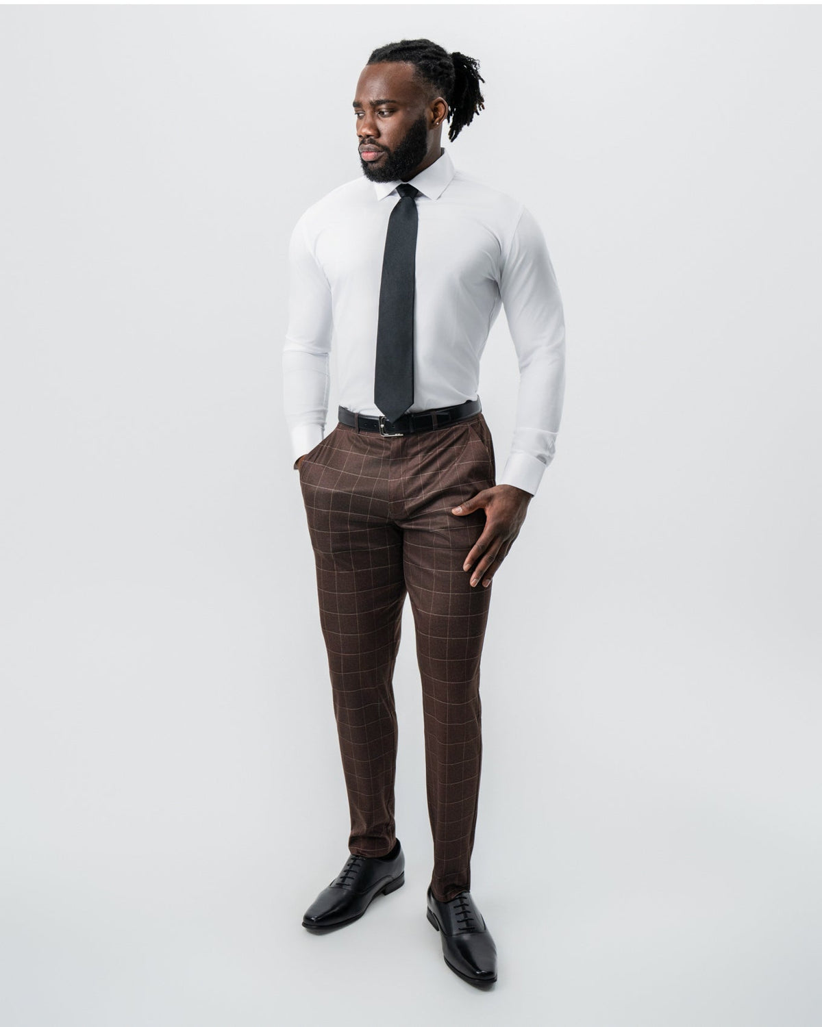 State & Liberty - Athletic Fit Stretch Suit - Mocha with Brown Windowpane