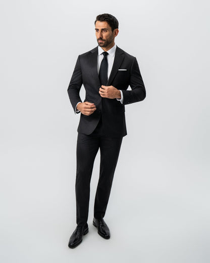 State & Liberty - Athletic Fit Stretch Suit - Charcoal with Light Grey Stripe