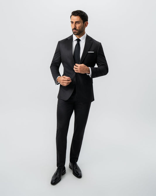 State & Liberty - Athletic Fit Stretch Suit - Charcoal with Light Grey Stripe