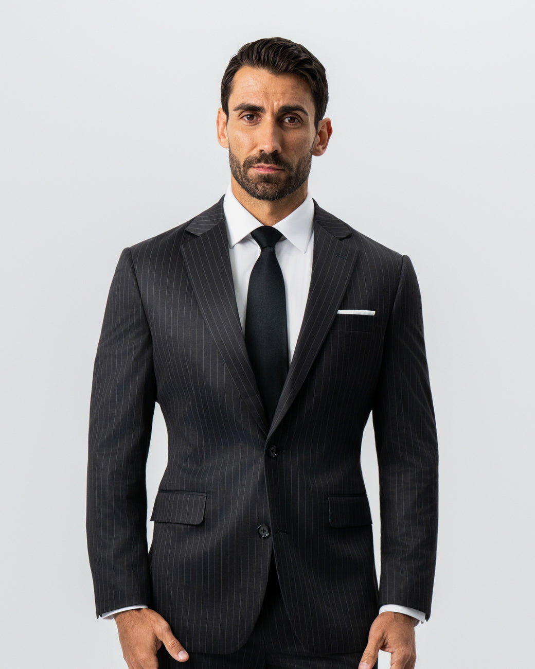 State & Liberty - Athletic Fit Stretch Suit - Charcoal with Light Grey Stripe