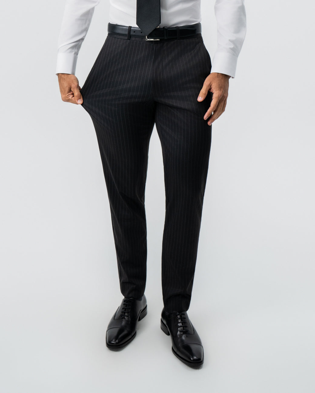 State & Liberty - Athletic Fit Stretch Suit - Charcoal with Light Grey Stripe