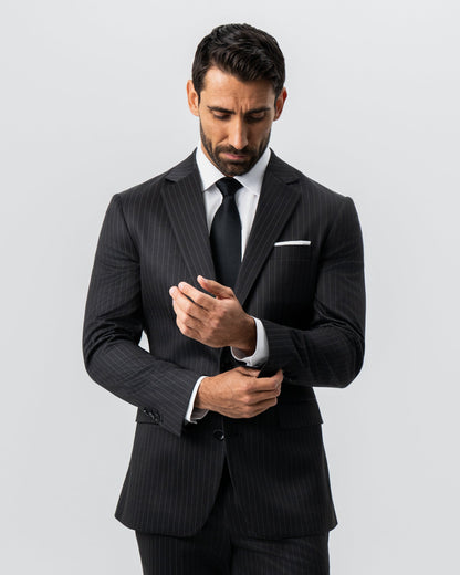 State & Liberty - Athletic Fit Stretch Suit - Charcoal with Light Grey Stripe