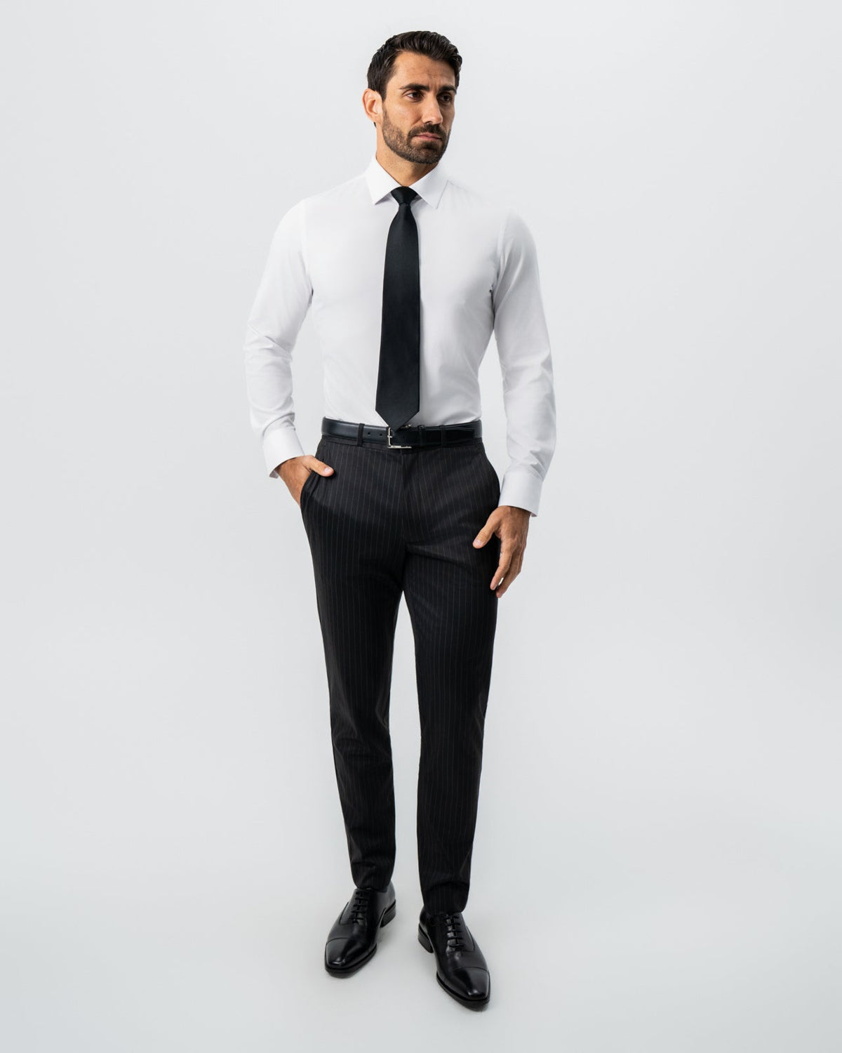 State & Liberty - Athletic Fit Stretch Suit - Charcoal with Light Grey Stripe
