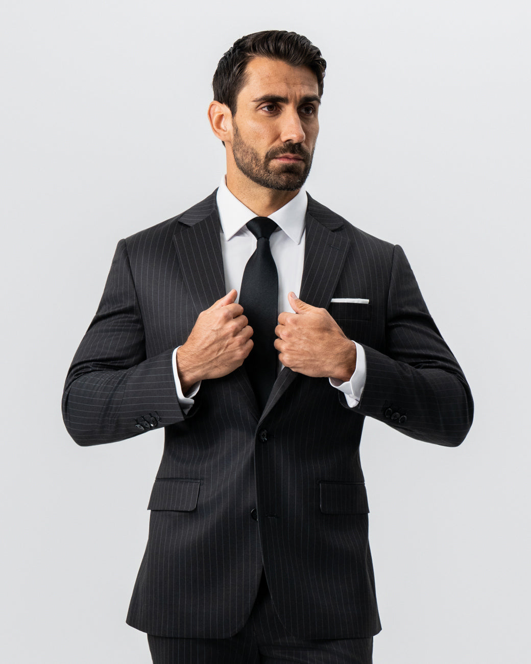 State & Liberty - Athletic Fit Stretch Suit - Charcoal with Light Grey Stripe