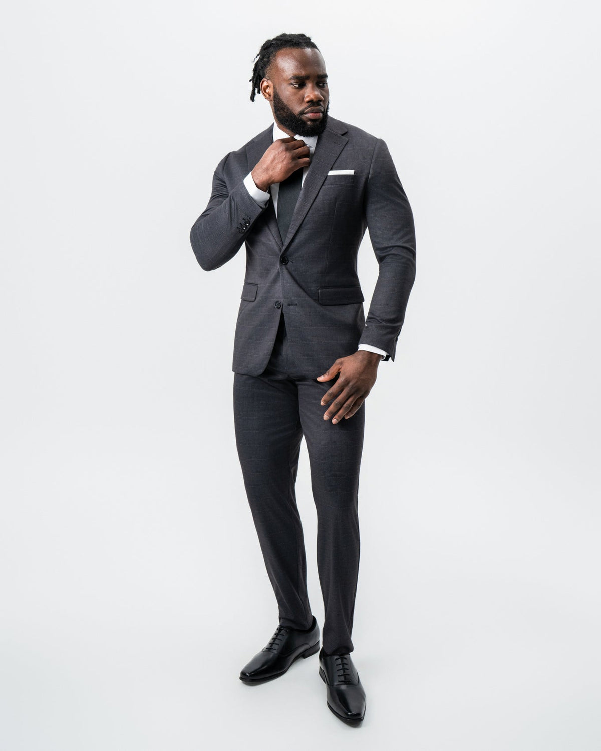 State & Liberty - Athletic Fit Stretch Suit - Black and Charcoal Plaid