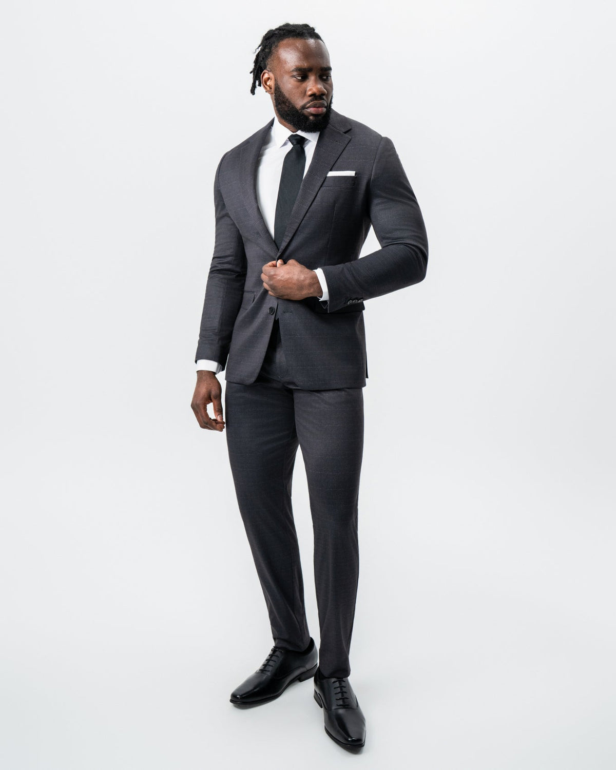 State & Liberty - Athletic Fit Stretch Suit - Black and Charcoal Plaid