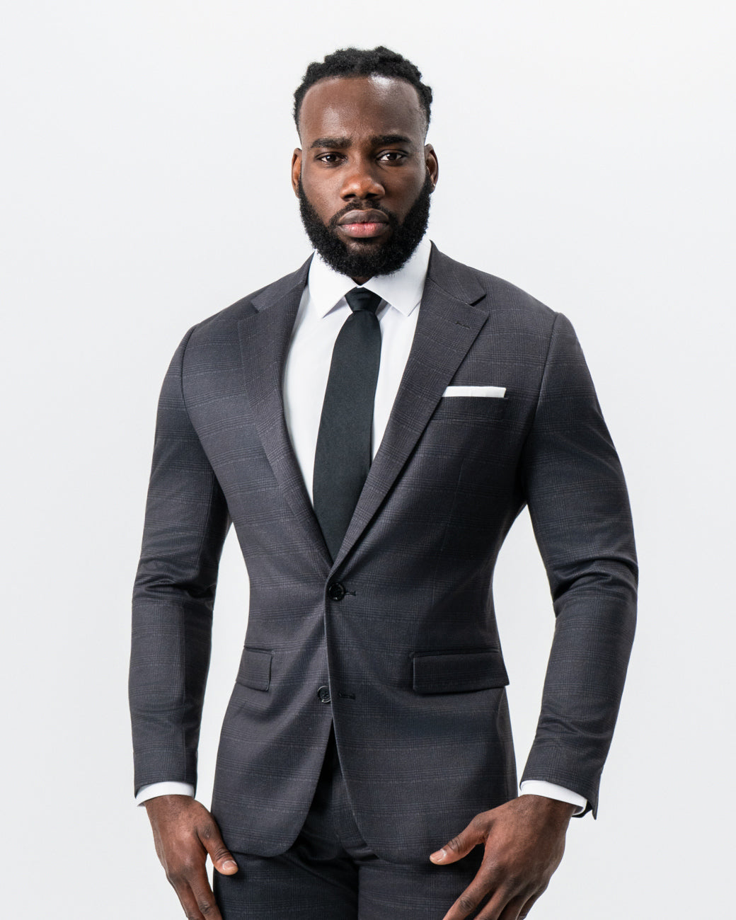 State & Liberty - Athletic Fit Stretch Suit - Black and Charcoal Plaid