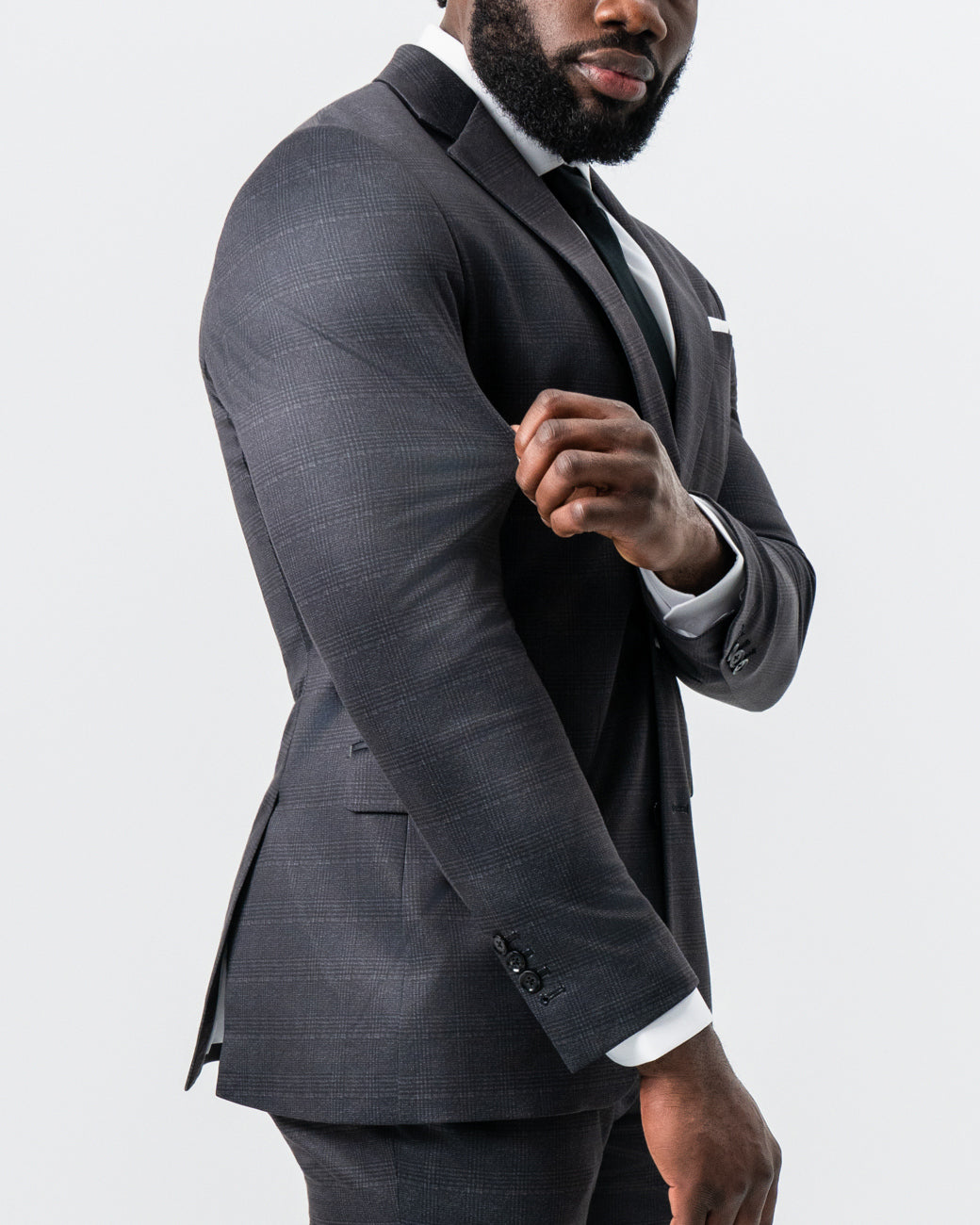 State & Liberty - Athletic Fit Stretch Suit - Black and Charcoal Plaid