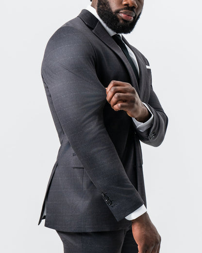 State & Liberty - Athletic Fit Stretch Suit - Black and Charcoal Plaid