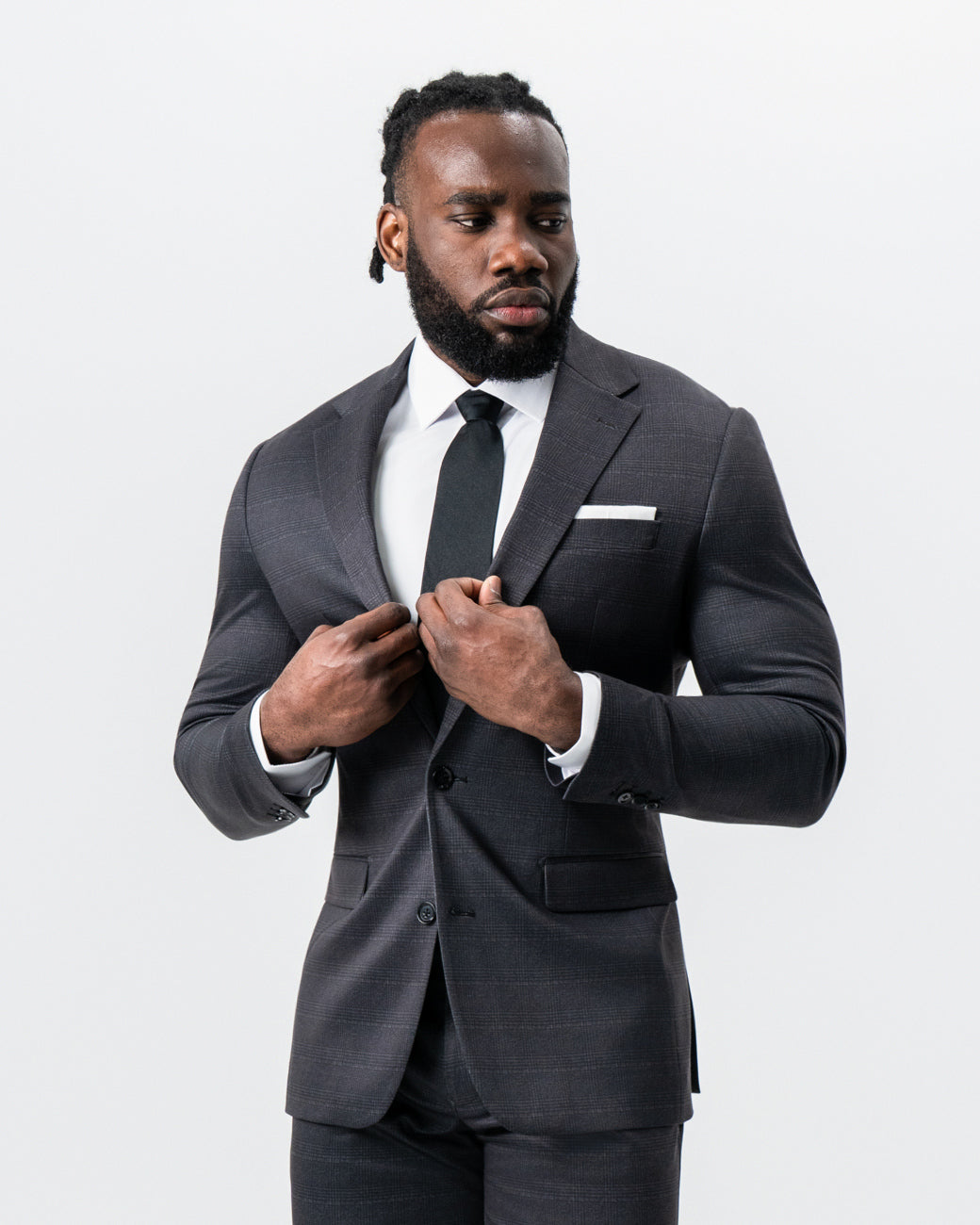 State & Liberty - Athletic Fit Stretch Suit - Black and Charcoal Plaid