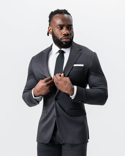 State & Liberty - Athletic Fit Stretch Suit - Black and Charcoal Plaid