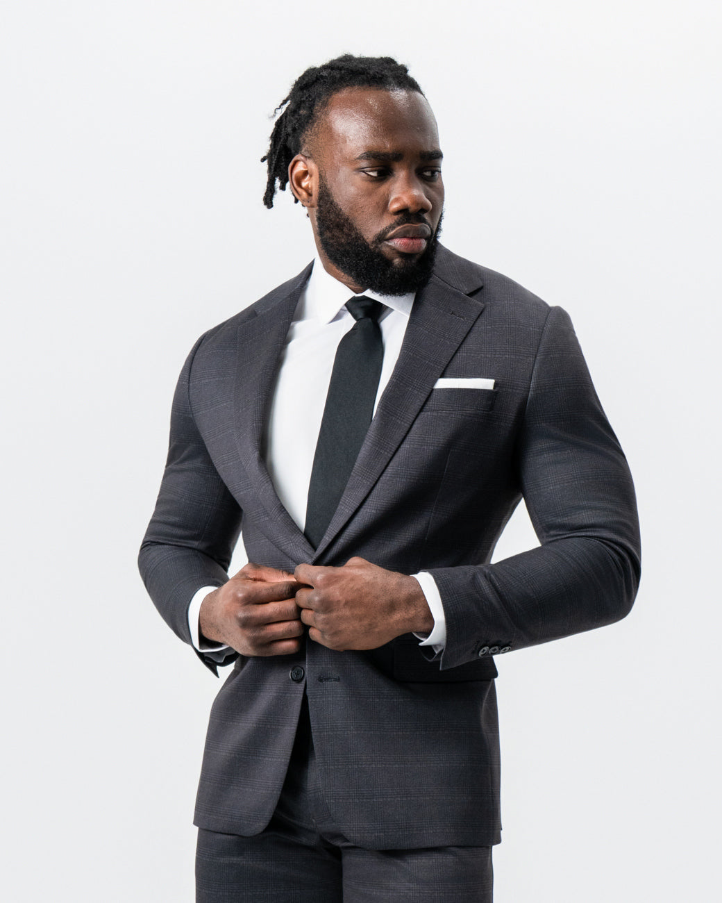 State & Liberty - Athletic Fit Stretch Suit - Black and Charcoal Plaid