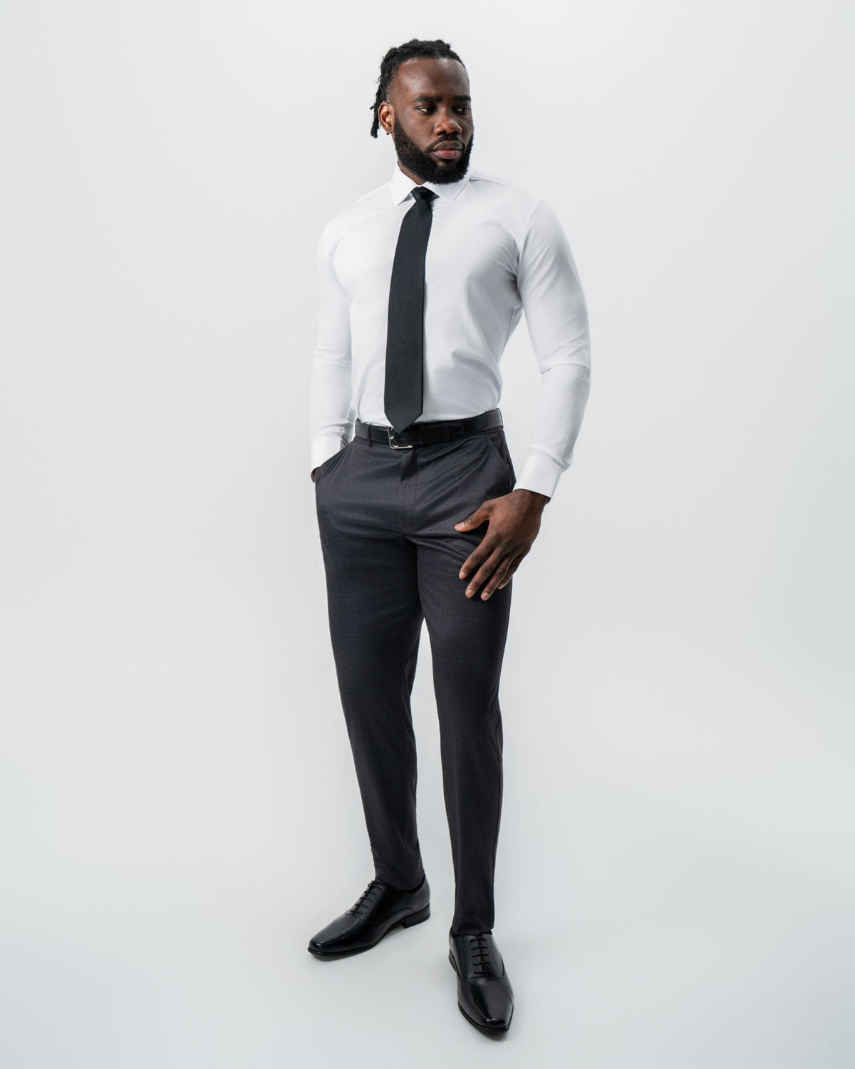 State & Liberty - Athletic Fit Stretch Suit - Black and Charcoal Plaid