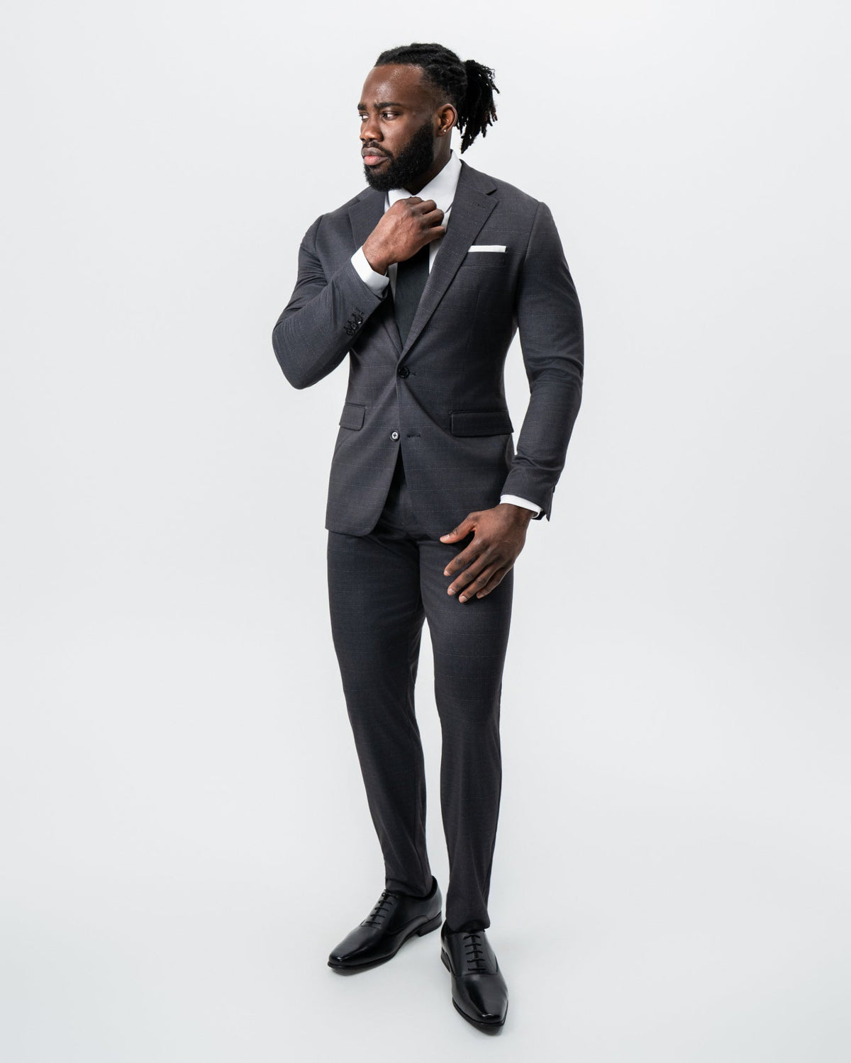 State & Liberty - Athletic Fit Stretch Suit - Black and Charcoal Plaid